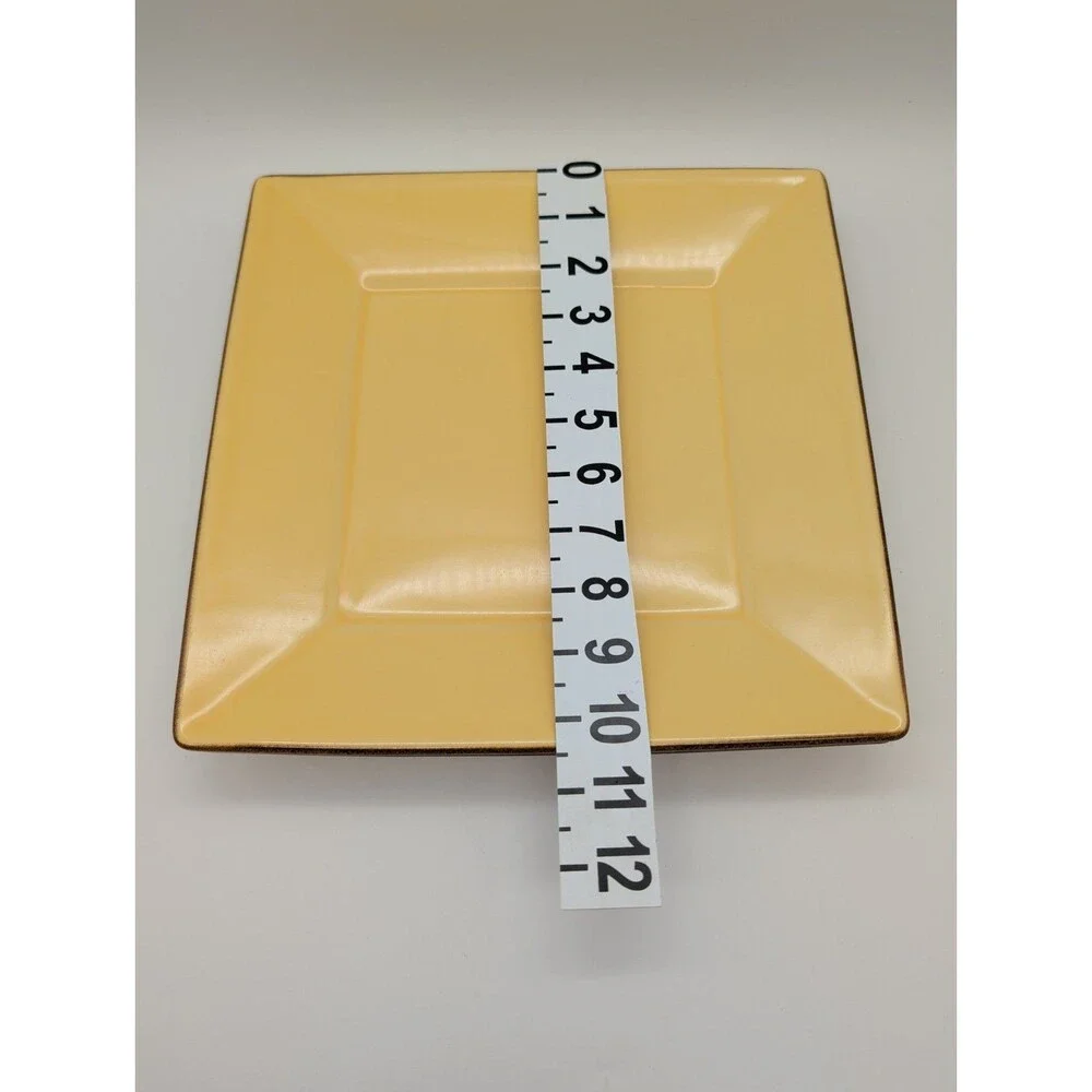 2 Pottery Barn Asian Square Yellow Dinner Plates 10.5